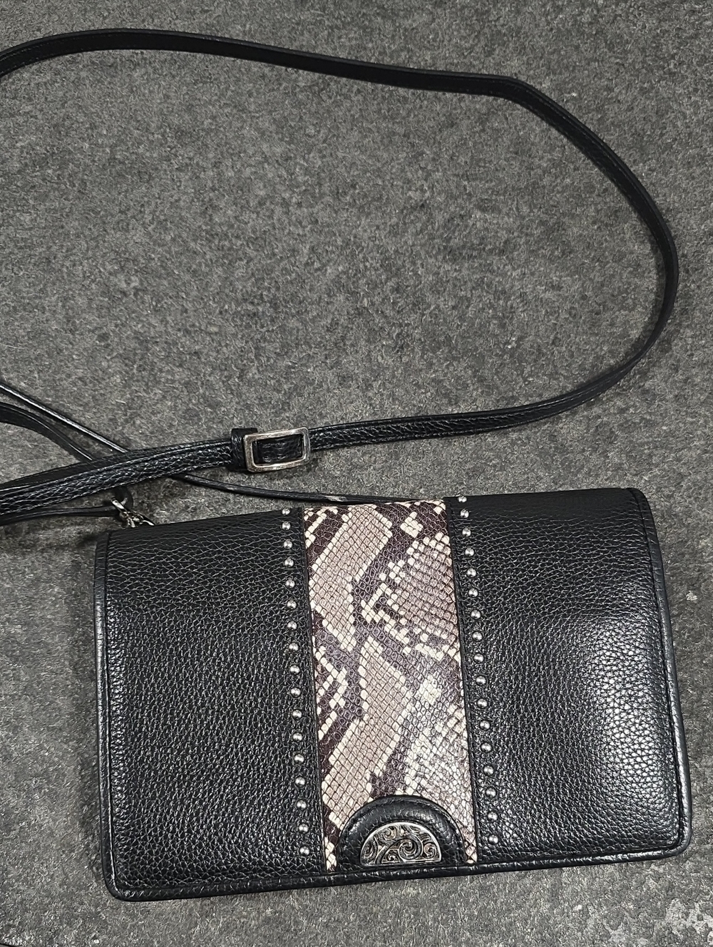 Brighton Black Crossbody Bag with Snake-Print Accent